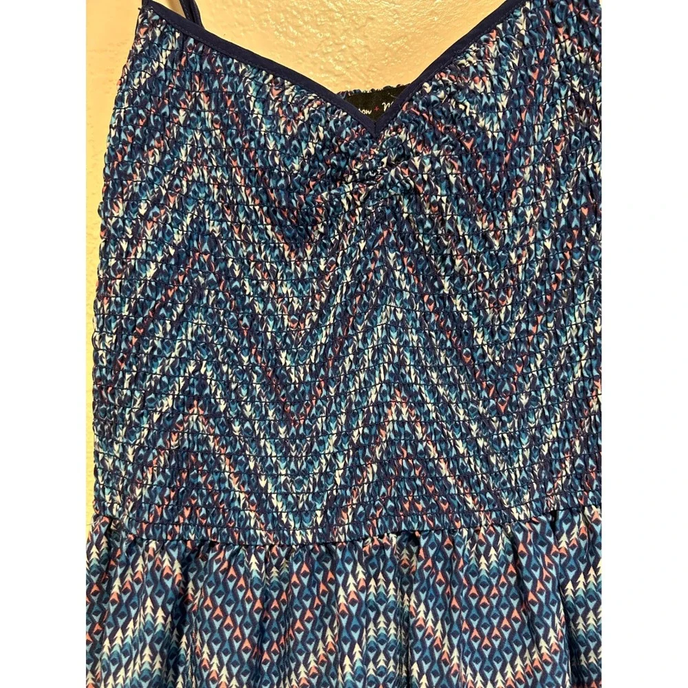 Mason Mackenzie Blue Geometric Chevron Smocked Fit Flare‎ Mini Dress Xl